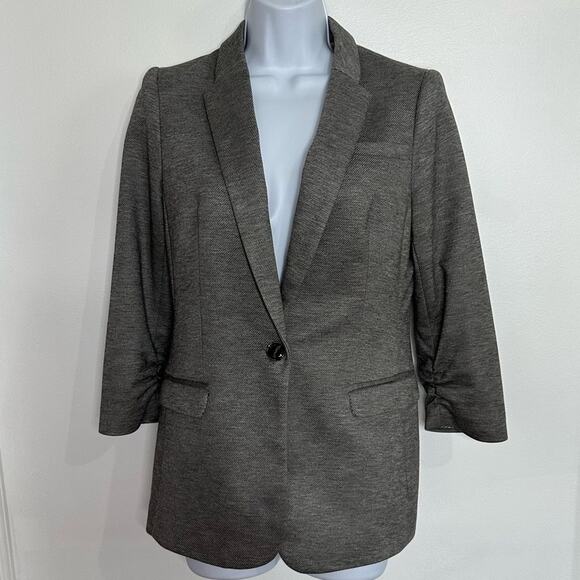 THE LIMITED Size Small Gray Suit Jacket, Blazer, 3/4 Ruched Sleeves, One Button - Picture 2 of 9